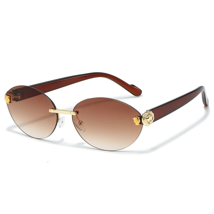 Designer Oval Frame Sunglasses with Decorative Accents Bowlift