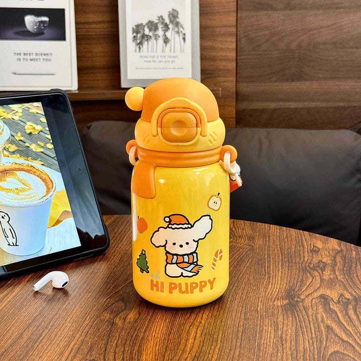 Women's insulated drinking bottle with secure flip lid and playful dog design Bowlift