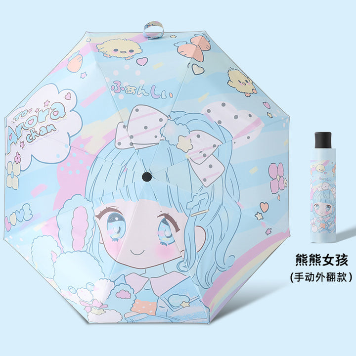 Ladies Folding Umbrella with Animal Motifs Bowlift