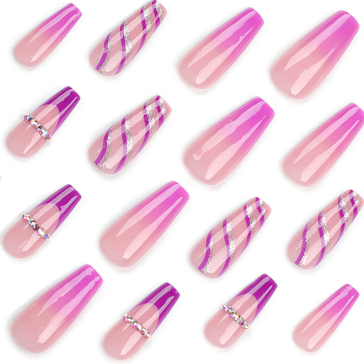 Artistic Nail Extensions with Glitter and Gradient Bowlift