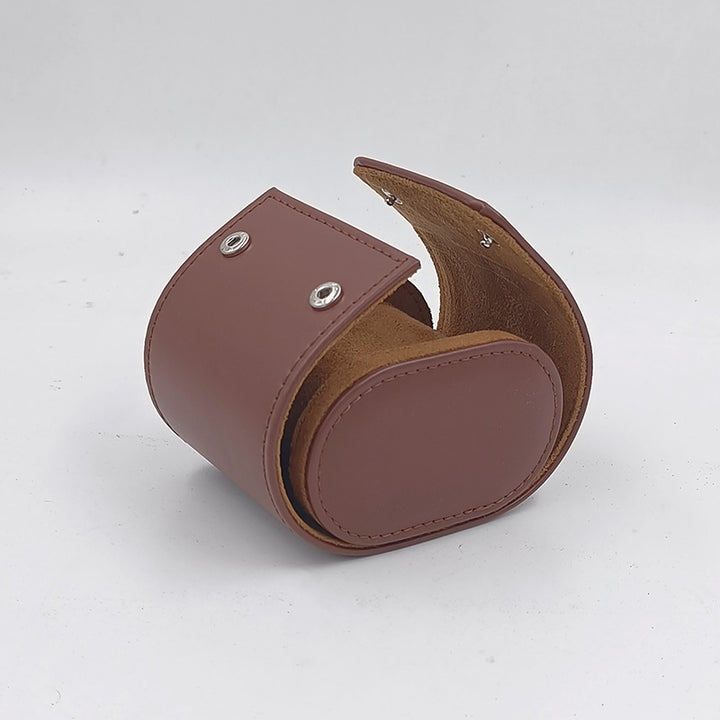 Compact Leather Travel Watch Roll Case with Snap Closure Bowlift