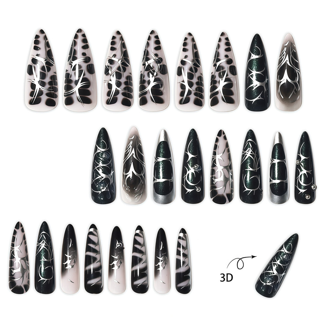 Elegant Stiletto Nail Art Extensions with Intricate Design Bowlift