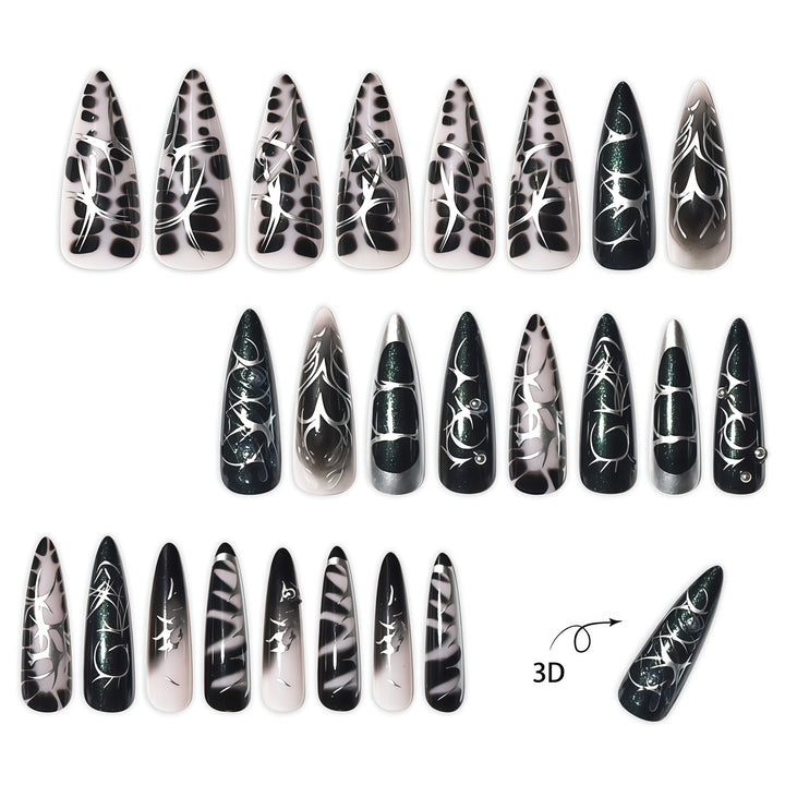 Elegant Stiletto Nail Art Extensions with Intricate Design Bowlift