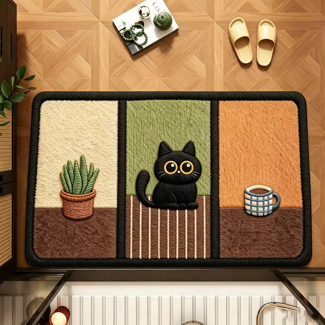 Cute Cat-Themed Half-Moon Area Rug Bowlift