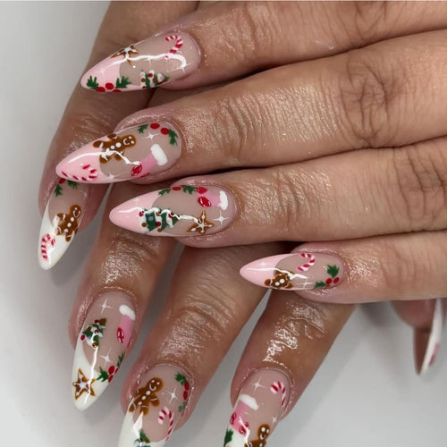 Festive Gingerbread-Themed Stiletto Nail Art Bowlift