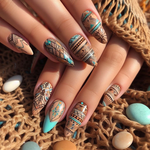 Artificial nails with exotic tribal design Bowlift