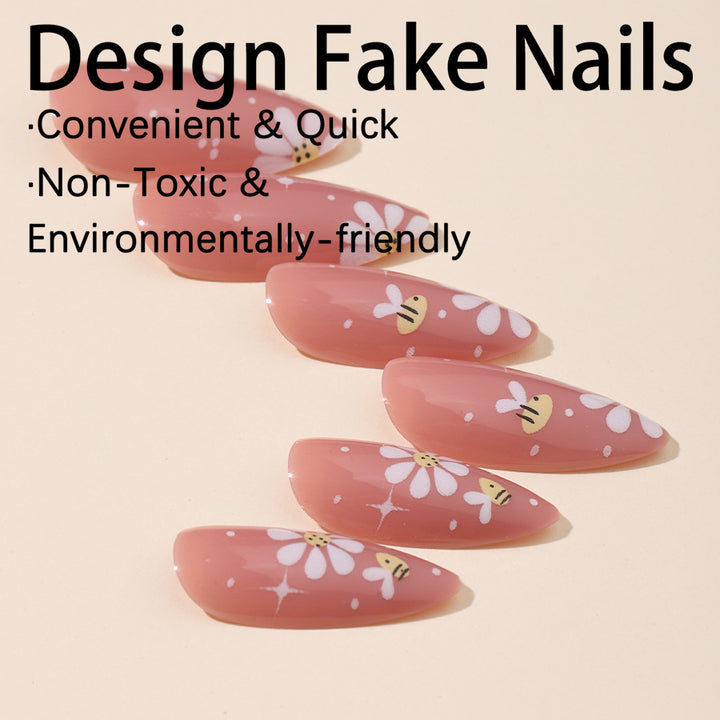 Artificial nails set with elegant flowers and glitter accents Bowlift