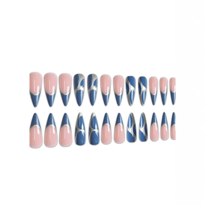 Stiletto Press-On Nail Art Extensions with Geometric Design Bowlift