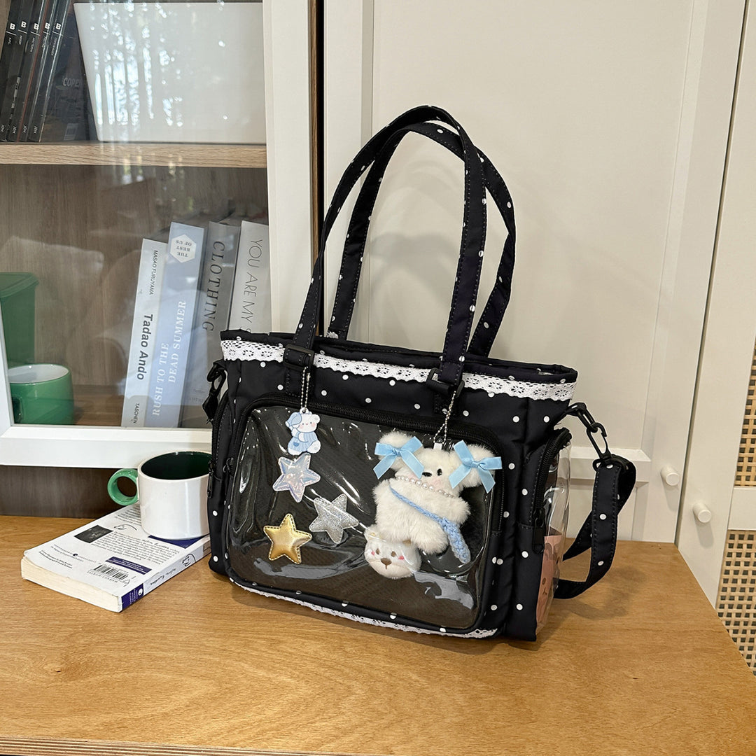 Handbag with Transparent Compartment Division and Playful Application Design Bowlift