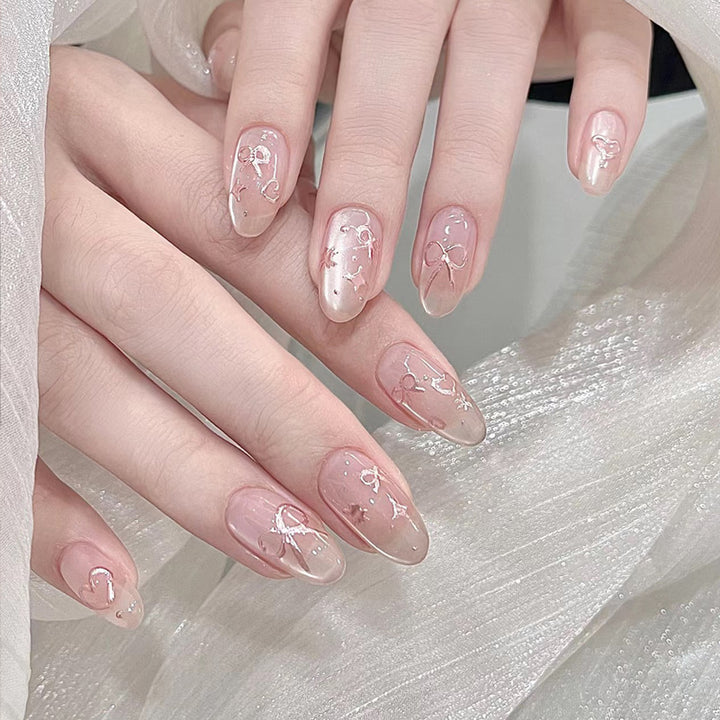Elegant Artistic Press-On Nail Art with Bow & Heart Designs Bowlift