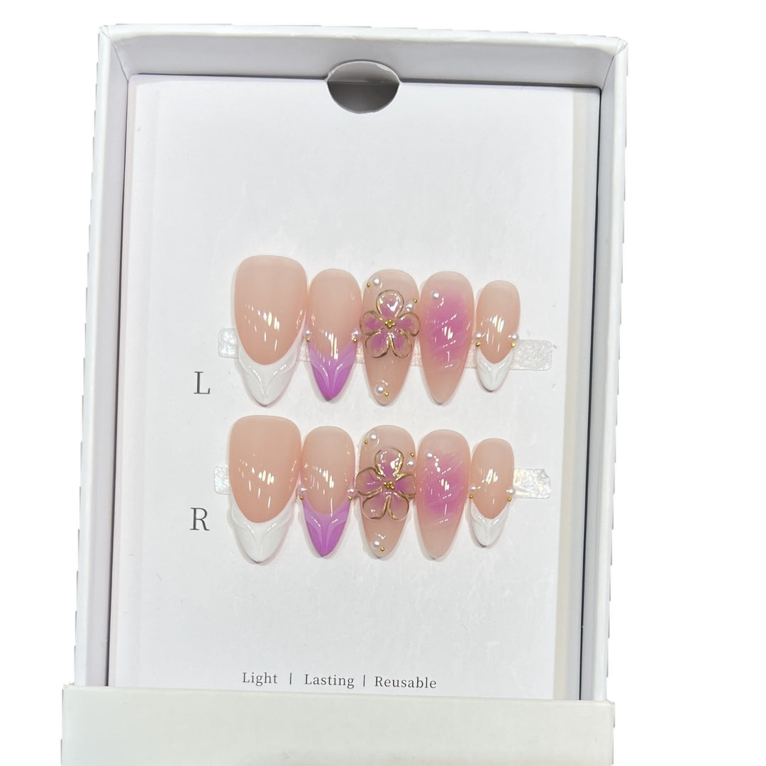 Artistic Floral Press-On Nail Set Bowlift