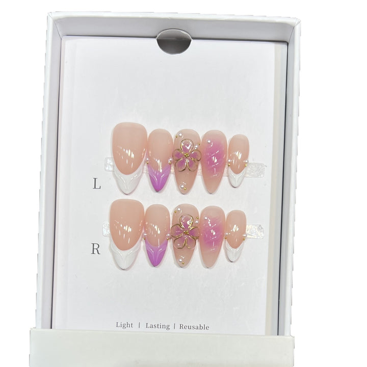Artistic Floral Press-On Nail Set Bowlift