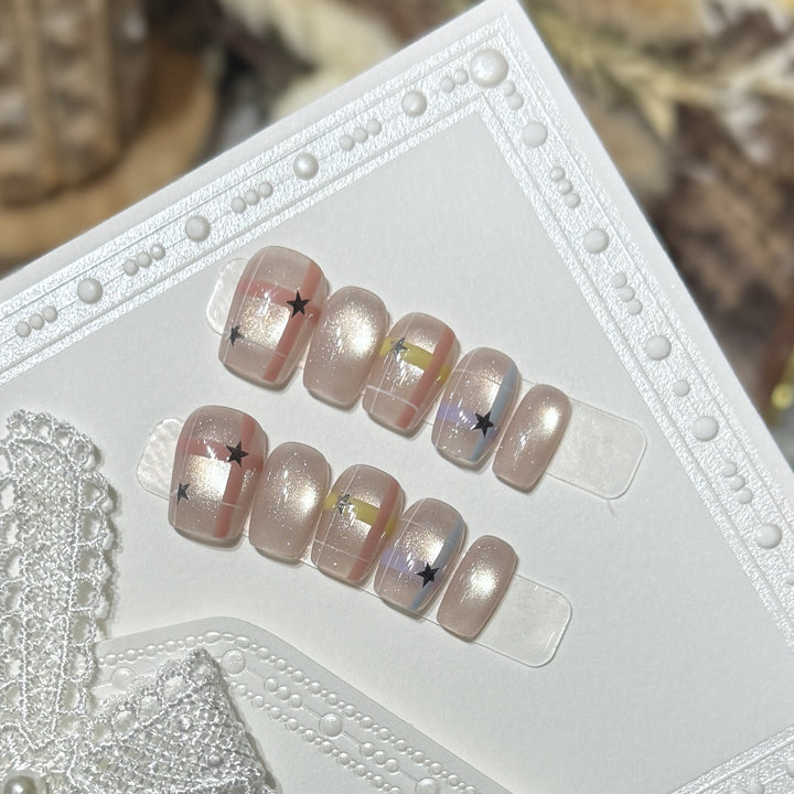 Decorative Star Pattern Press-On Nails Bowlift