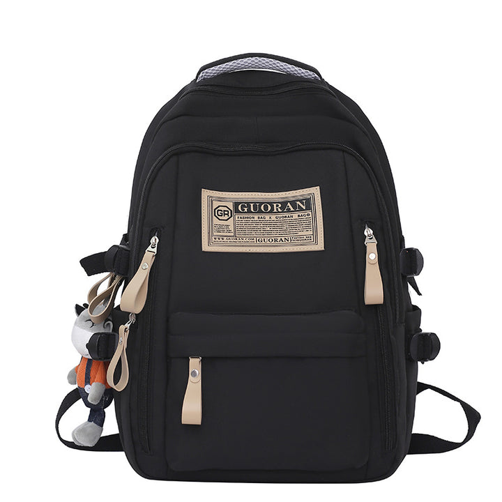 Versatile Casual Backpack with Plush Keychain