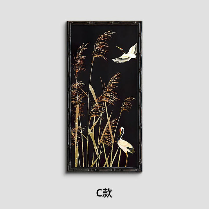 Bamboo-inspired framed bird wall art