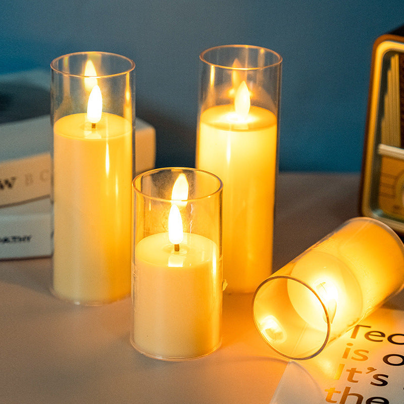 LED Flameless Pillar Candle Set with Clear Glass Cylinder Votives Bowlift