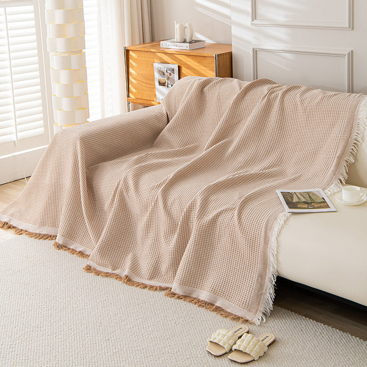 Decorative Fringed Geometric Jacquard Sofa Throw Cover Bowlift