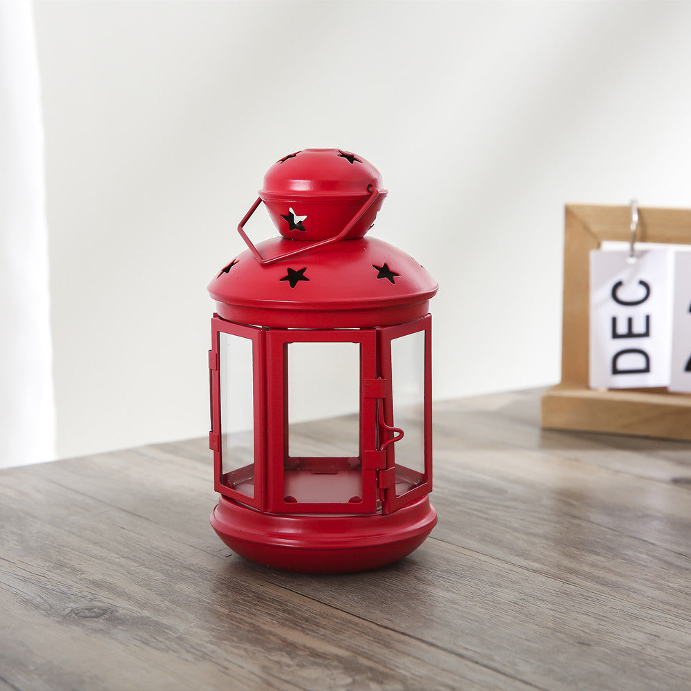 Decorative Star-Cut Glass Panel Metal Tea Light Lantern Bowlift