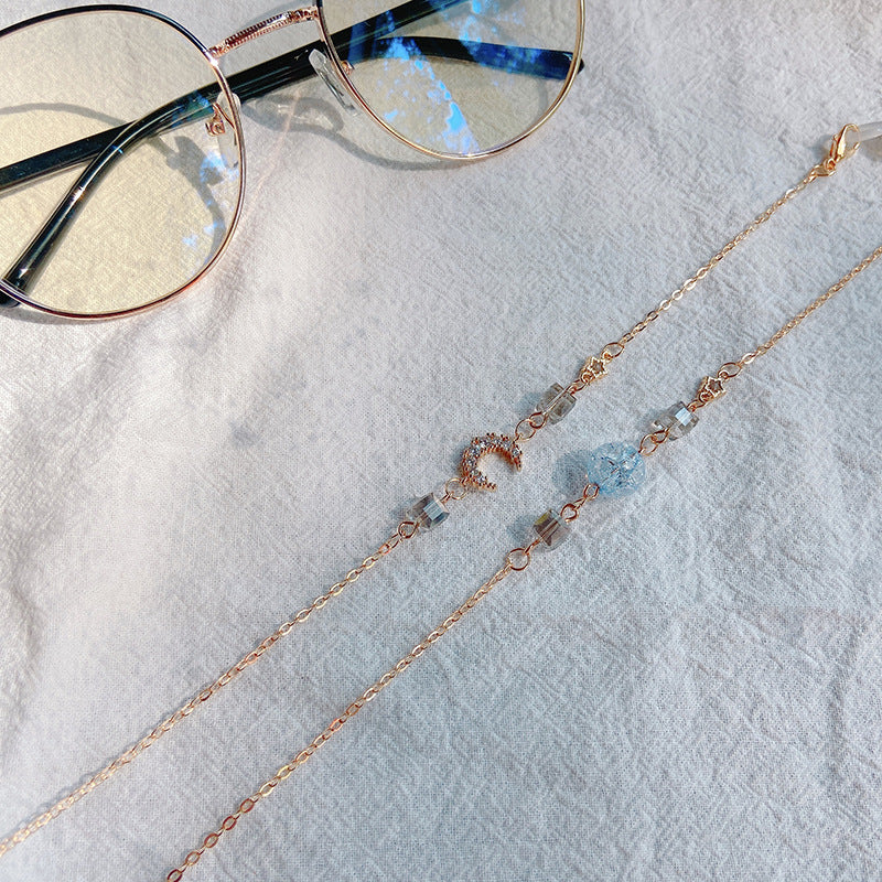 Fashionable Glasses Holder Chain Made of Sparkling Metal Bowlift