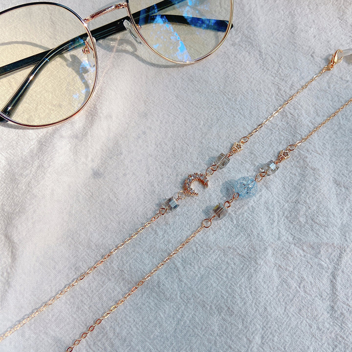 Fashionable Glasses Holder Chain Made of Sparkling Metal Bowlift