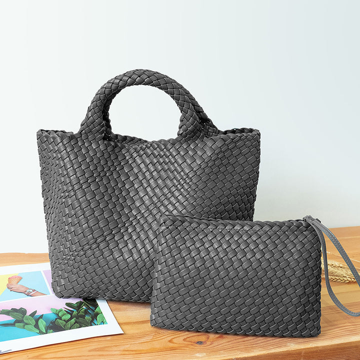 Elegant Braided Handbag with Removable Clutch Bowlift