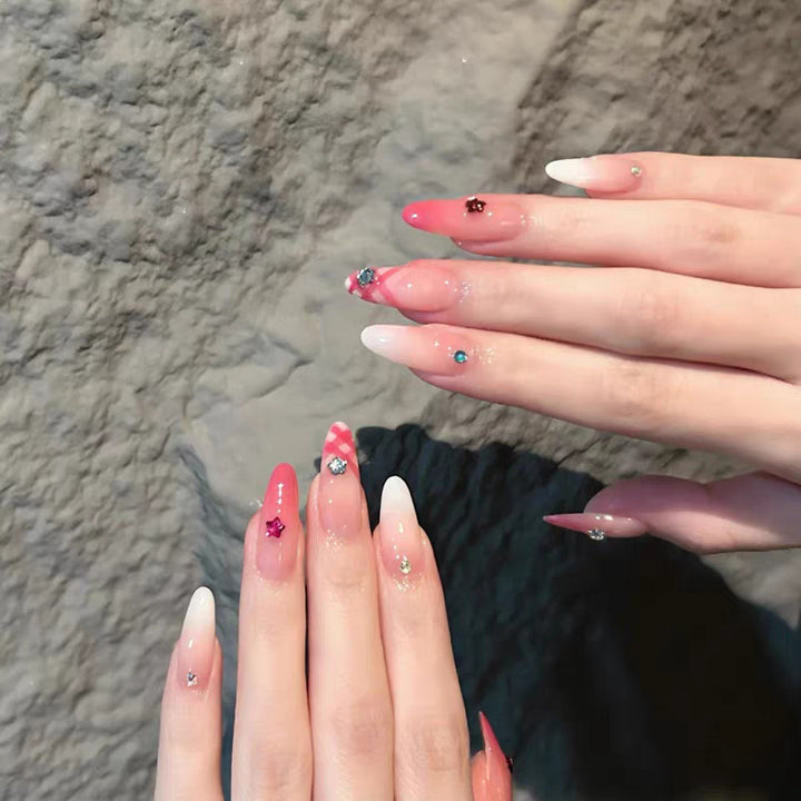 Decorative Floral Stiletto Press-On Nails Bowlift