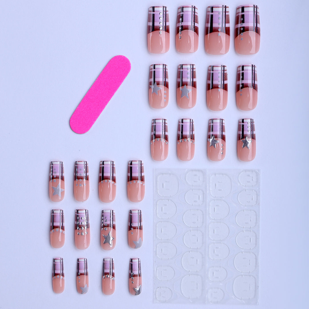 Artificial nails in modern check pattern with glitter and star details Bowlift