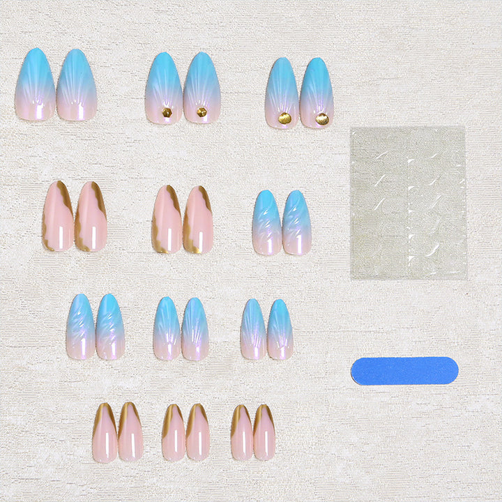 Acrylic nail set with glitter and shell design Bowlift