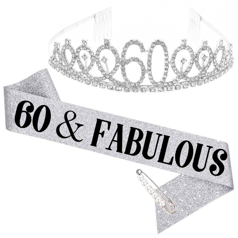 Ladies Crystal Birthday Tiara and Sash Set Bowlift