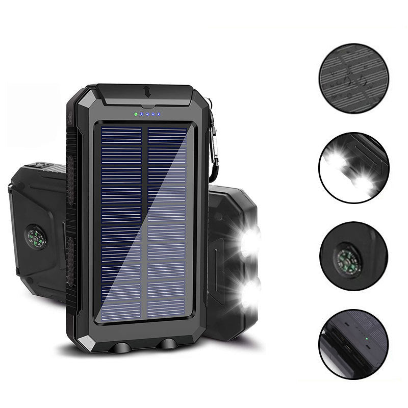 Solar-powered power bank with LED lighting and integrated compass Bowlift