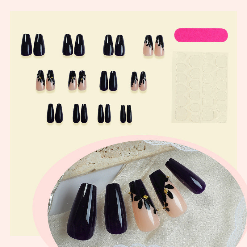 Decorative Press-On Nail Set with Elegant Leaf Designs Bowlift