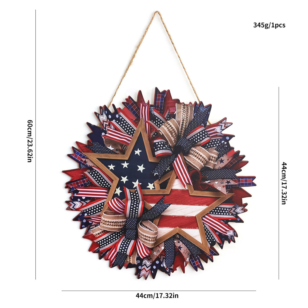 Unisex nan Patriotic Americana Burlap Ribbon Star Door Wreath with Jute Hanger Bowlift