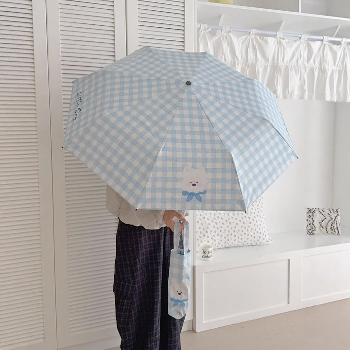 Ladies Foldable Umbrella with Playful Dog Design Bowlift
