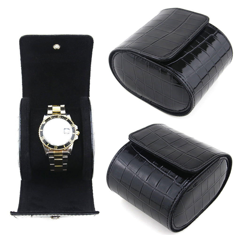 Embossed Leather Single Watch Travel Case Bowlift