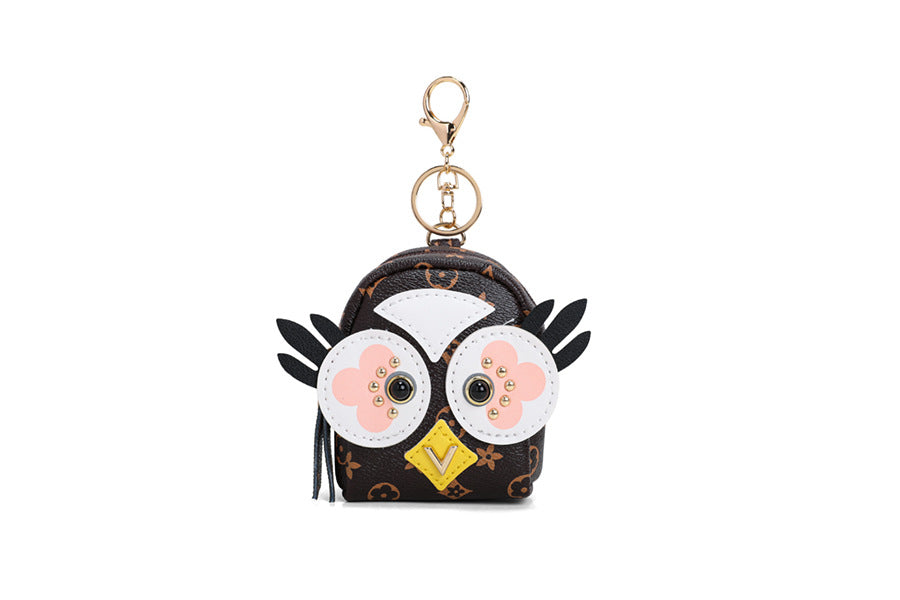 Whimsical owl shaped faux leather coin pouch keychain accessory Bowlift