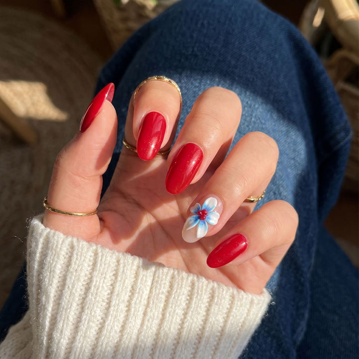 Artistic Press-On Nail Set with Floral Embellishments Bowlift