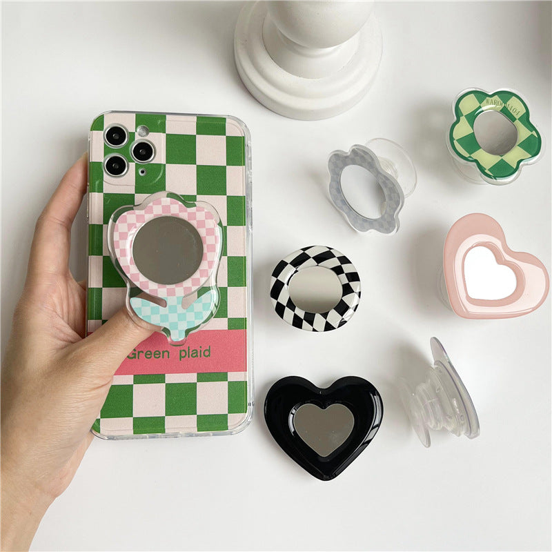 Portable Flower-Shaped Compact Mirror With Acrylic Checkered Frame