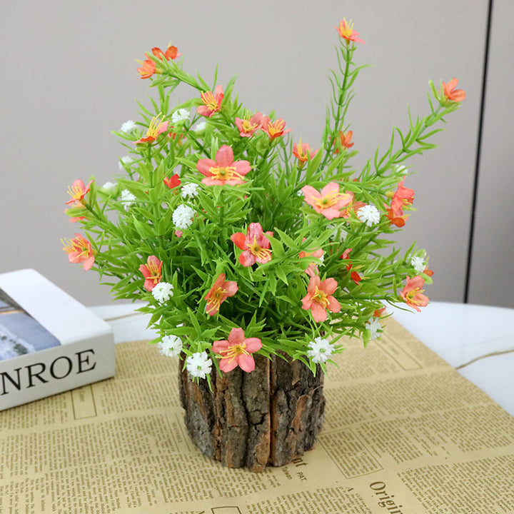 Lifelike Floral Arrangement with Rustic Wood Pot