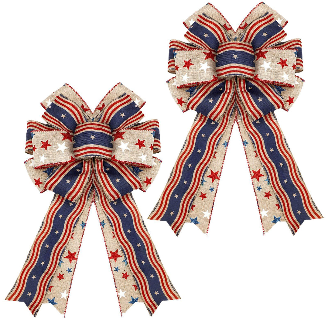 Unisex nan patriotic burlap bow with long tails for wreaths doors and patriotic home decor Bowlift