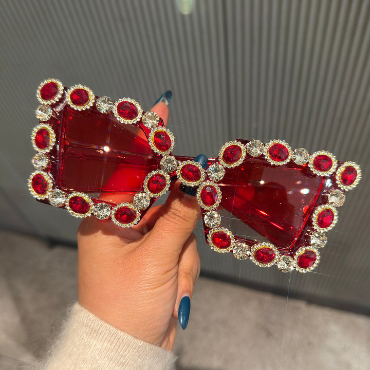 Ladies Glamorous Designer Sunglasses with Rhinestone-Embellished Frame Bowlift