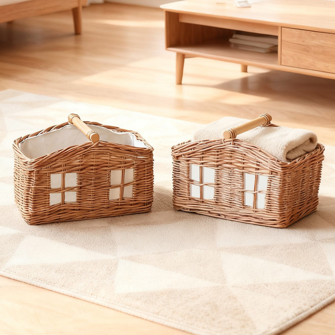 Rustic storage basket with linen lining Bowlift