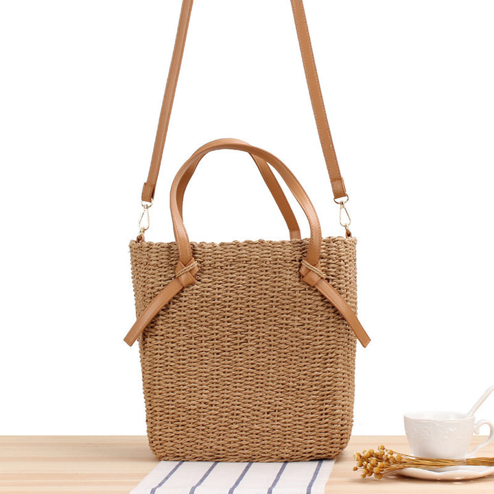 Handbag Made of Braided Natural Material with Removable Leather Handles Bowlift