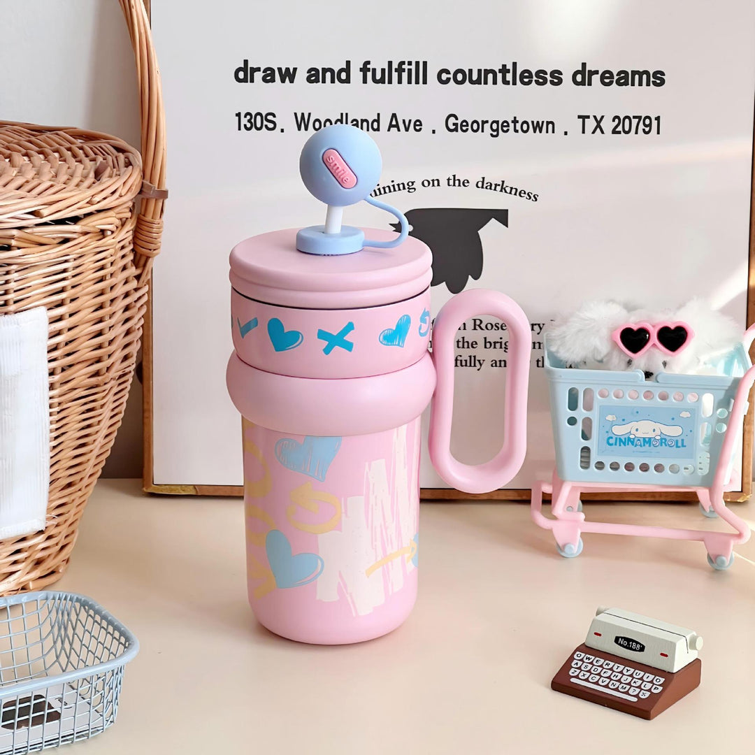 Women’s children’s drinking cup with integrated straw and playful design Bowlift