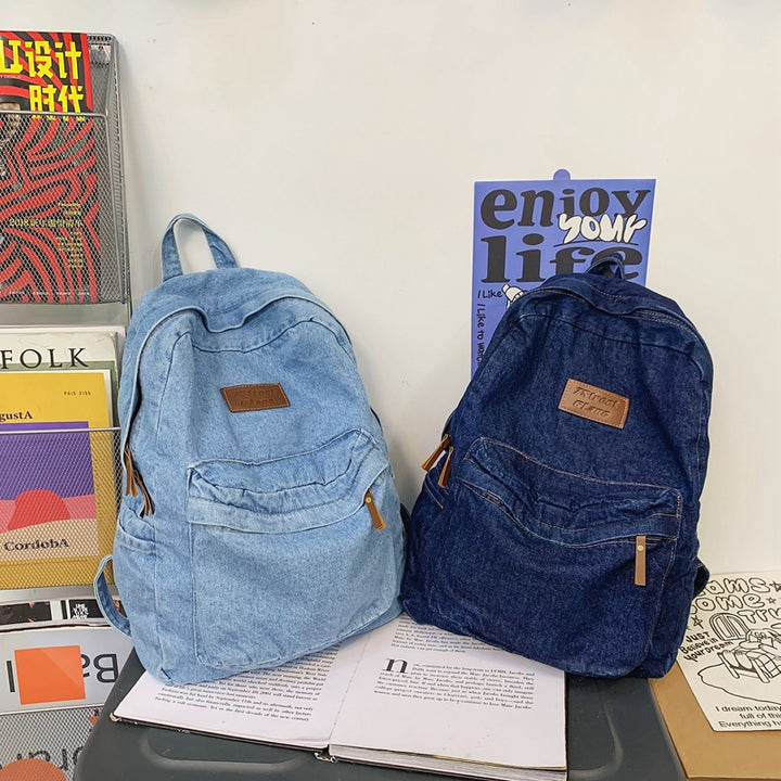 Denim Travel School Backpack Bowlift