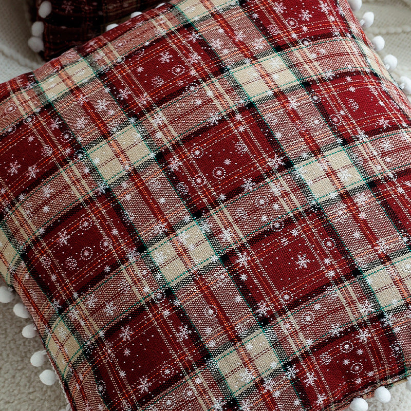 Checked flannel decorative pillow cover with teddy trim and concealed zipper Bowlift