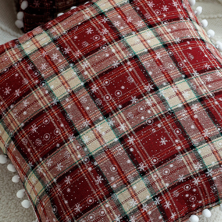Checked flannel decorative pillow cover with teddy trim and concealed zipper Bowlift
