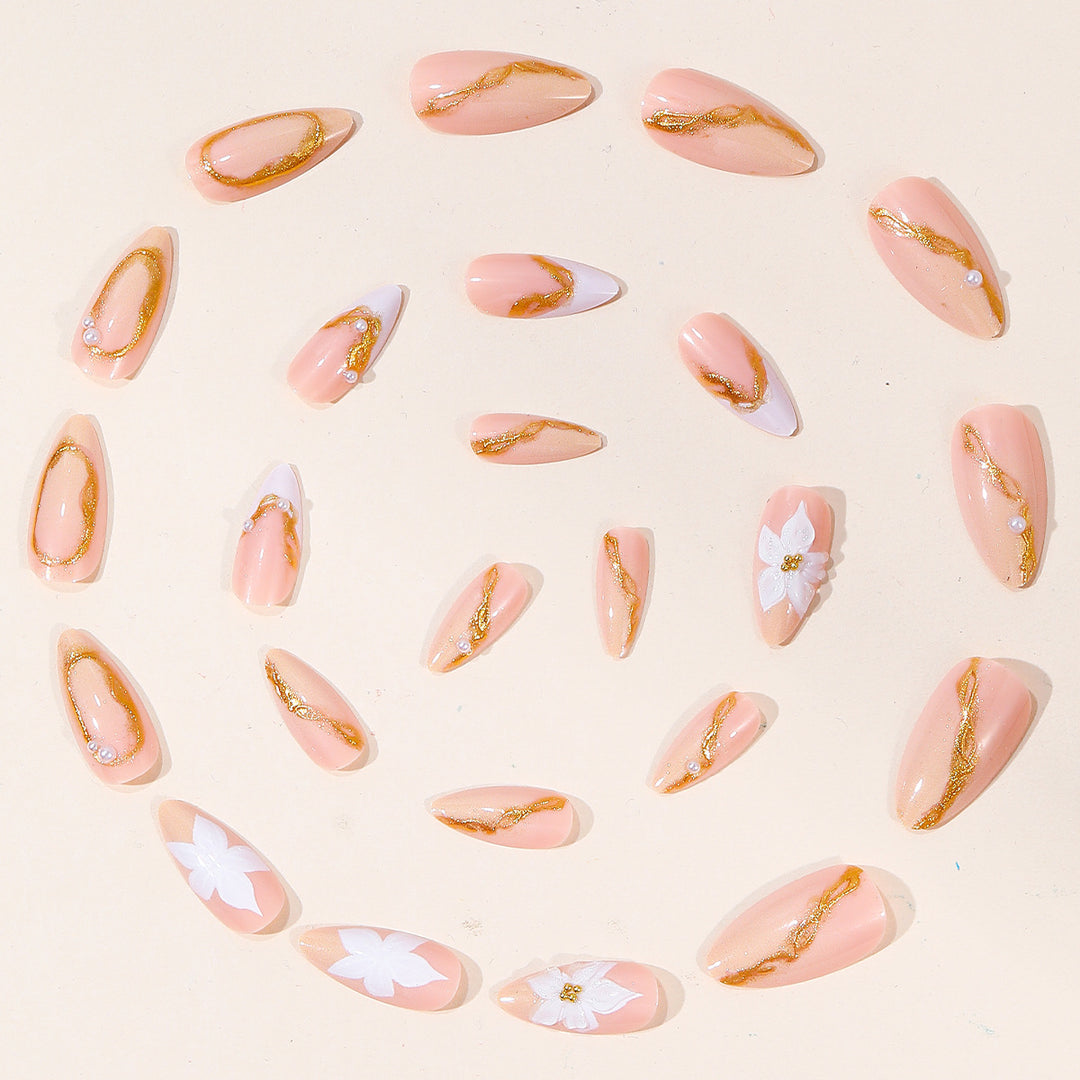 Floral Pearl Accent Nail Art Bowlift