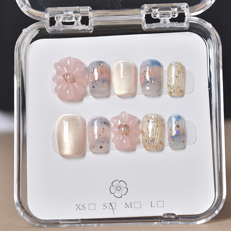 Decorative Floral Press-On Nail Set Bowlift
