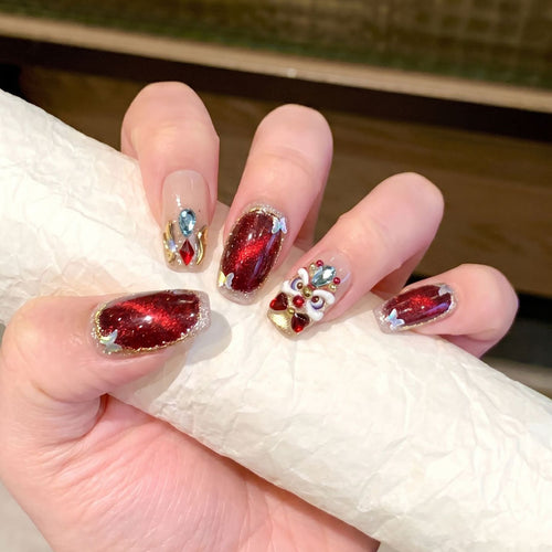 Decorative Press-On Nail Art Kit with Gemstone Accents Bowlift