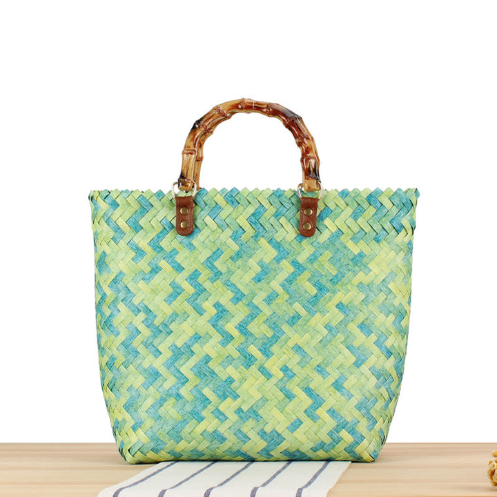 Handbag Made of High-Quality Woven Material with Bamboo Handles Bowlift